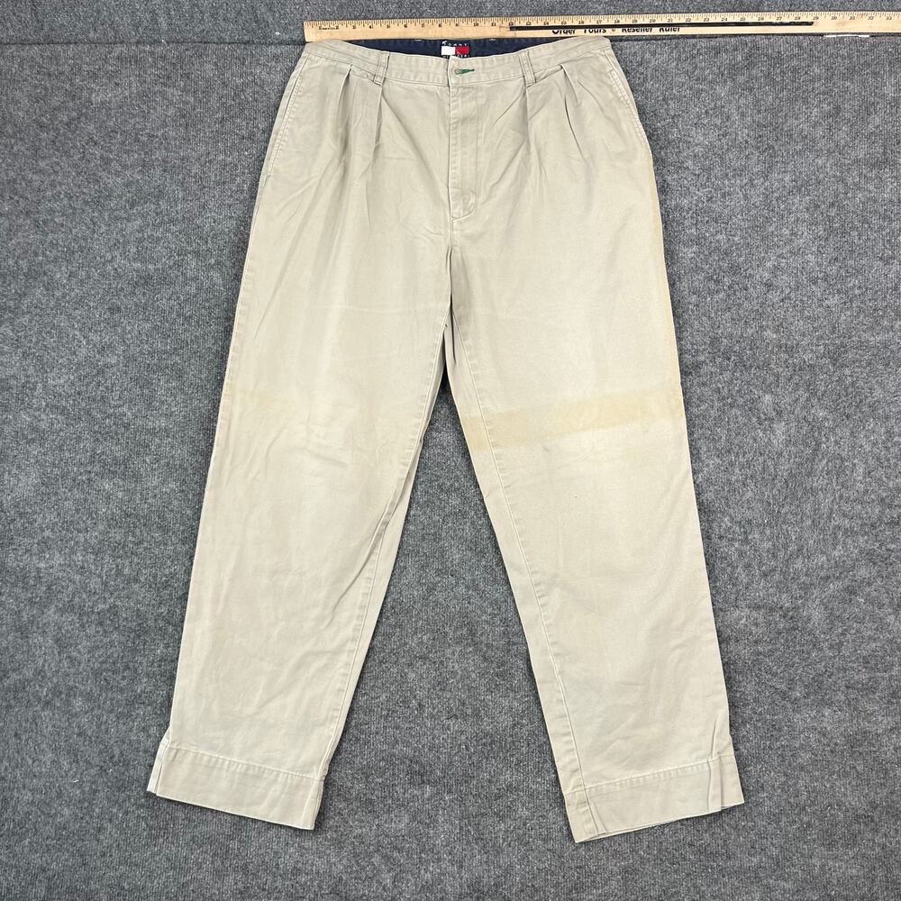 Tommy Hilfiger Pants Mens Size‎ 36x32 Khaki Pleated Chino Classic Casual Preppy